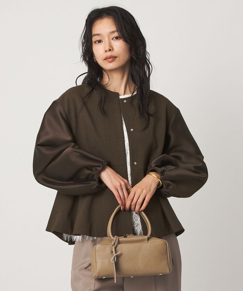 green label relaxing（グリーンレーベルリラクシング）の「［size SHORTあり］fleurie(フルリー) フォルム ジャケット（ノーカラージャケット・レディース・ネイビー/ダークブラウン・FREE/SHORT）」の11枚目の写真
