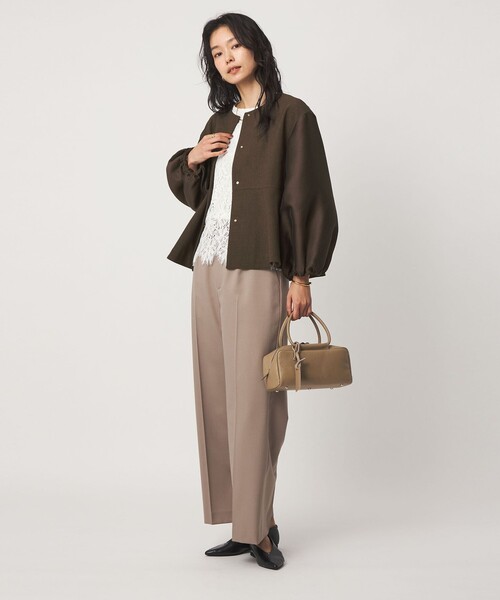 green label relaxing（グリーンレーベルリラクシング）の「［size SHORTあり］fleurie(フルリー) フォルム ジャケット（ノーカラージャケット・レディース・ネイビー/ダークブラウン・FREE/SHORT）」の13枚目の写真
