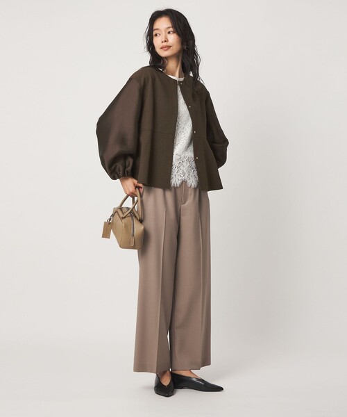green label relaxing（グリーンレーベルリラクシング）の「［size SHORTあり］fleurie(フルリー) フォルム ジャケット（ノーカラージャケット・レディース・ネイビー/ダークブラウン・FREE/SHORT）」の14枚目の写真