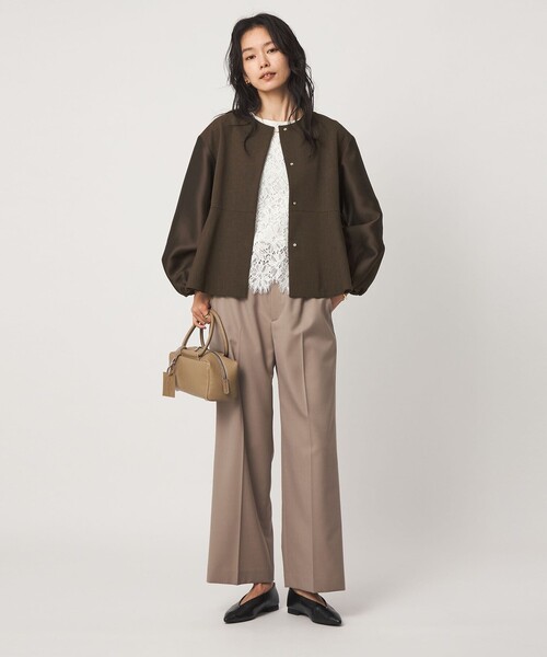 green label relaxing（グリーンレーベルリラクシング）の「［size SHORTあり］fleurie(フルリー) フォルム ジャケット（ノーカラージャケット・レディース・ネイビー/ダークブラウン・FREE/SHORT）」の15枚目の写真