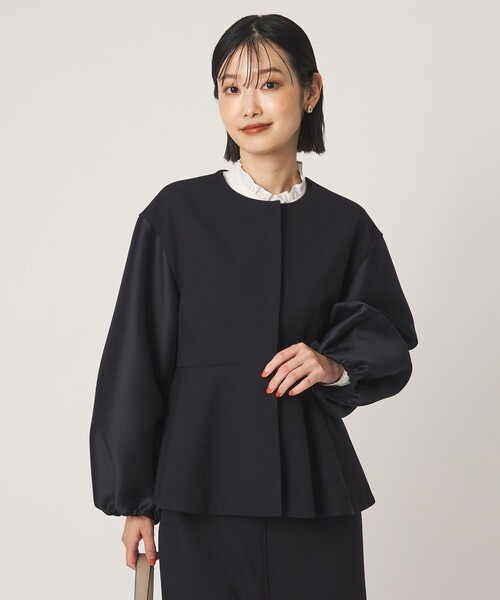 green label relaxing（グリーンレーベルリラクシング）の「［size SHORTあり］fleurie(フルリー) フォルム ジャケット（ノーカラージャケット・レディース・ネイビー/ダークブラウン・FREE/SHORT）」の16枚目の写真