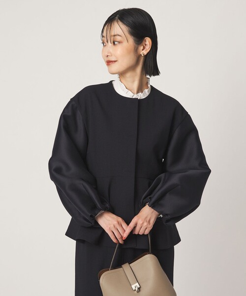 green label relaxing（グリーンレーベルリラクシング）の「［size SHORTあり］fleurie(フルリー) フォルム ジャケット（ノーカラージャケット・レディース・ネイビー/ダークブラウン・FREE/SHORT）」の17枚目の写真