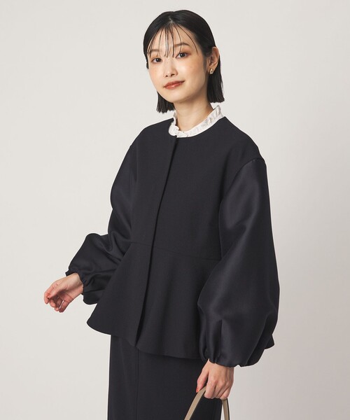green label relaxing（グリーンレーベルリラクシング）の「［size SHORTあり］fleurie(フルリー) フォルム ジャケット（ノーカラージャケット・レディース・ネイビー/ダークブラウン・FREE/SHORT）」の18枚目の写真
