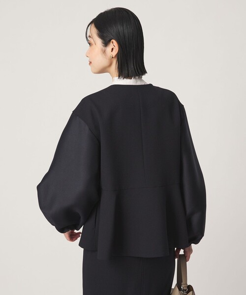 green label relaxing（グリーンレーベルリラクシング）の「［size SHORTあり］fleurie(フルリー) フォルム ジャケット（ノーカラージャケット・レディース・ネイビー/ダークブラウン・FREE/SHORT）」の19枚目の写真