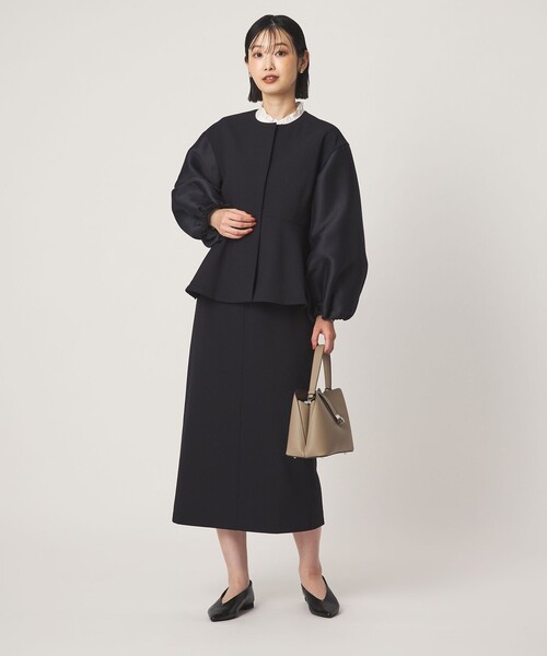 green label relaxing（グリーンレーベルリラクシング）の「［size SHORTあり］fleurie(フルリー) フォルム ジャケット（ノーカラージャケット・レディース・ネイビー/ダークブラウン・FREE/SHORT）」の20枚目の写真