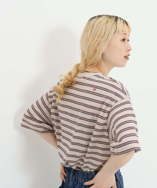 HEART MARKET（ハートマーケット）の「★ワイドなリンガー＆ボーダーTEE（Tシャツ/カットソー・レディース・ネイビー系/オレンジ系/ブラック/グリーン系/イエロー/ナチュラル/グレー系/ベージュ系・LARGE/MEDIUM/SMALL）」の6枚目の写真