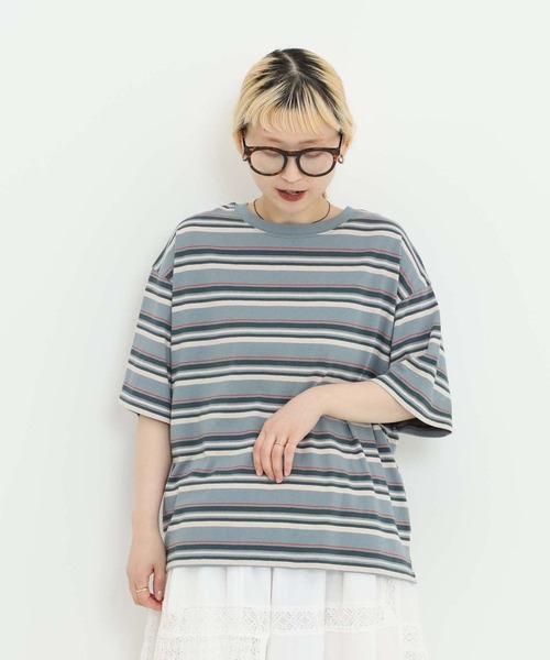 HEART MARKET（ハートマーケット）の「★ワイドなリンガー＆ボーダーTEE（Tシャツ/カットソー・レディース・ネイビー系/オレンジ系/ブラック/グリーン系/イエロー/ナチュラル/グレー系/ベージュ系・LARGE/MEDIUM/SMALL）」の20枚目の写真