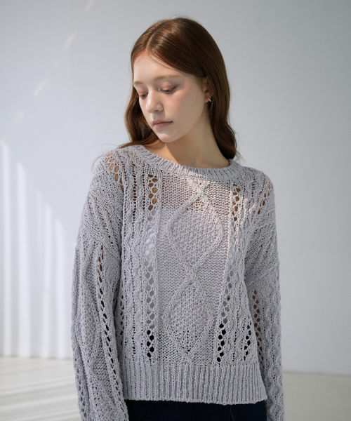 VLETI（ブレッティ）の「Summer Fisherman Cable Loose Fit Knit (lavender)（ニット/セーター・レディース・ラベンダー・FREE）」の2枚目の写真
