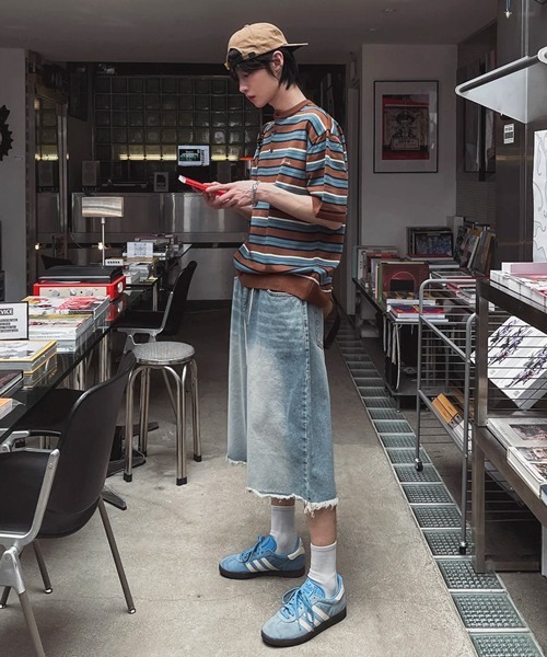NOWLE(ノウル)の「【NOWLE】ワンポイント刺繍 ヘンリーネック ボーダーサマーニット 半袖 Tシャツ / リラックス ニット トップス(ニット/セーター・メンズ・ブラック/ブラウン・LARGE/X-LARGE/MEDIUM)」の19枚目の写真