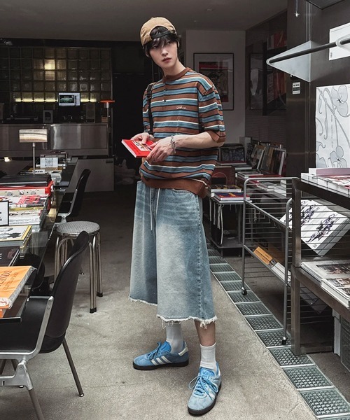 NOWLE(ノウル)の「【NOWLE】ワンポイント刺繍 ヘンリーネック ボーダーサマーニット 半袖 Tシャツ / リラックス ニット トップス(ニット/セーター・メンズ・ブラック/ブラウン・LARGE/X-LARGE/MEDIUM)」の18枚目の写真