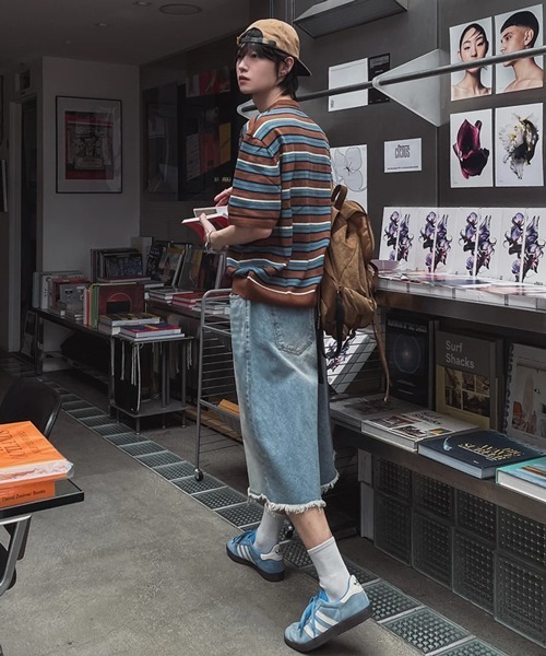 NOWLE(ノウル)の「【NOWLE】ワンポイント刺繍 ヘンリーネック ボーダーサマーニット 半袖 Tシャツ / リラックス ニット トップス(ニット/セーター・メンズ・ブラック/ブラウン・LARGE/X-LARGE/MEDIUM)」の16枚目の写真