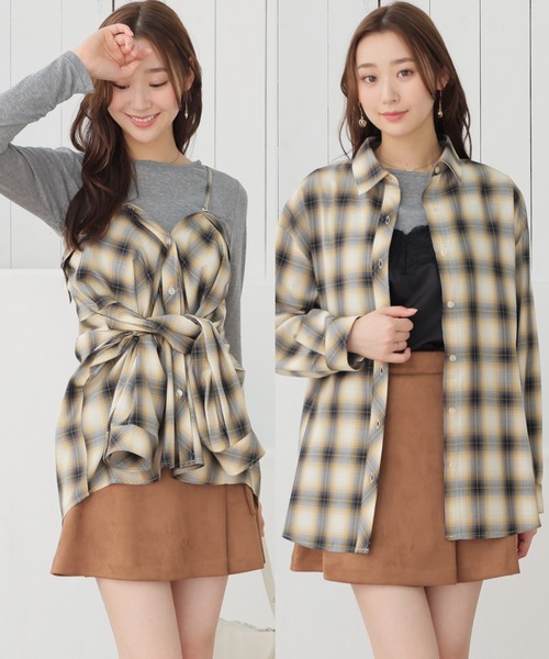 Honeys(ハニーズ)の「2wayゆるシャツ(シャツ/ブラウス・レディース・ブラック系その他2/ブラウン系その他2/ホワイト系その他2・L/LL/M/S)」の1枚目の写真