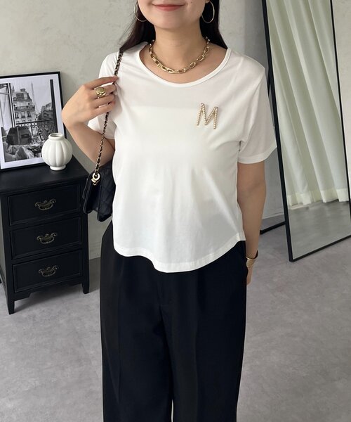 prose verse(プロズヴェール)の「【接触冷感】前後2wayセンタースリットクロップドTシャツ(Tシャツ/カットソー・レディース・オフホワイト/ブラック・LARGE/MEDIUM)」の6枚目の写真