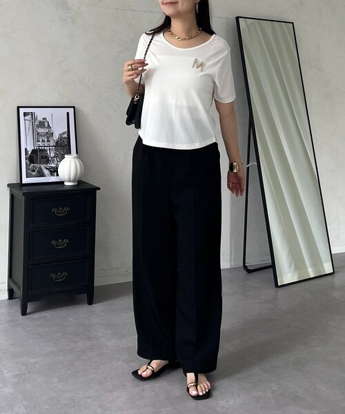 prose verse(プロズヴェール)の「【接触冷感】前後2wayセンタースリットクロップドTシャツ(Tシャツ/カットソー・レディース・オフホワイト/ブラック・LARGE/MEDIUM)」の10枚目の写真