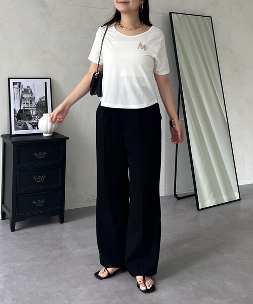 prose verse(プロズヴェール)の「【接触冷感】前後2wayセンタースリットクロップドTシャツ(Tシャツ/カットソー・レディース・オフホワイト/ブラック・LARGE/MEDIUM)」の11枚目の写真