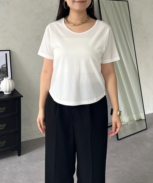 prose verse(プロズヴェール)の「【接触冷感】前後2wayセンタースリットクロップドTシャツ(Tシャツ/カットソー・レディース・オフホワイト/ブラック・LARGE/MEDIUM)」の15枚目の写真