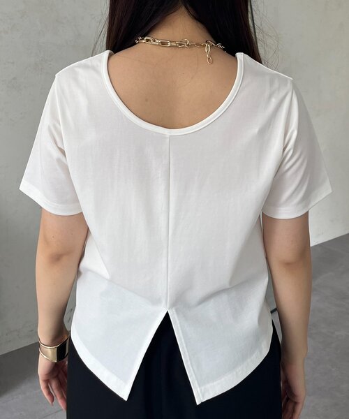 prose verse(プロズヴェール)の「【接触冷感】前後2wayセンタースリットクロップドTシャツ(Tシャツ/カットソー・レディース・オフホワイト/ブラック・LARGE/MEDIUM)」の18枚目の写真