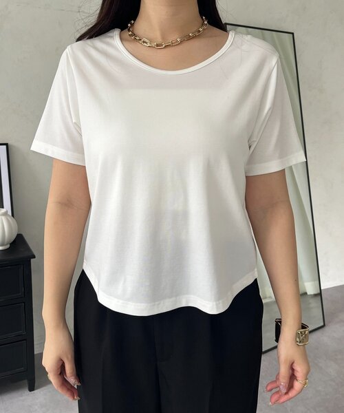prose verse(プロズヴェール)の「【接触冷感】前後2wayセンタースリットクロップドTシャツ(Tシャツ/カットソー・レディース・オフホワイト/ブラック・LARGE/MEDIUM)」の21枚目の写真