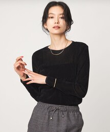 シアー フロッキー ラメ ロングスリーブ プルオーバー