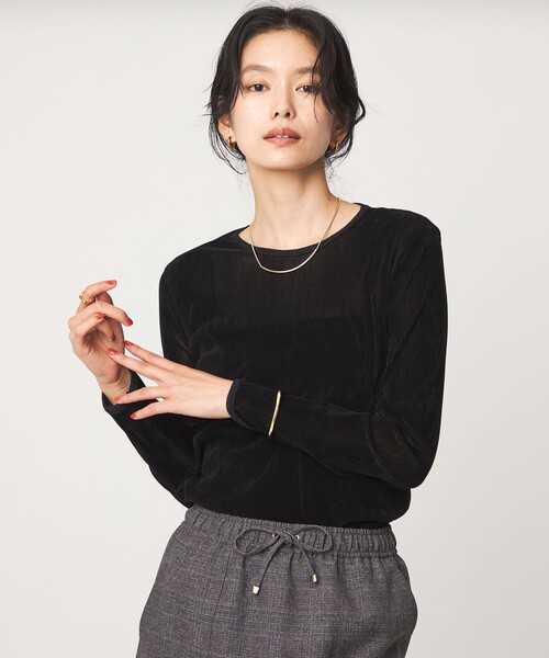 green label relaxing(グリーンレーベルリラクシング)の「シアー フロッキー ラメ ロングスリーブ プルオーバー(Tシャツ/カットソー・レディース・その他1・FREE)」の1枚目の写真