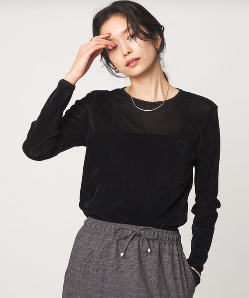 green label relaxing(グリーンレーベルリラクシング)の「シアー フロッキー ラメ ロングスリーブ プルオーバー(Tシャツ/カットソー・レディース・その他1・FREE)」の2枚目の写真