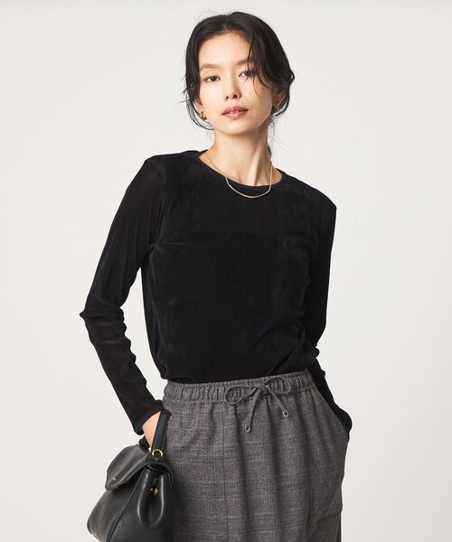 green label relaxing(グリーンレーベルリラクシング)の「シアー フロッキー ラメ ロングスリーブ プルオーバー(Tシャツ/カットソー・レディース・その他1・FREE)」の3枚目の写真