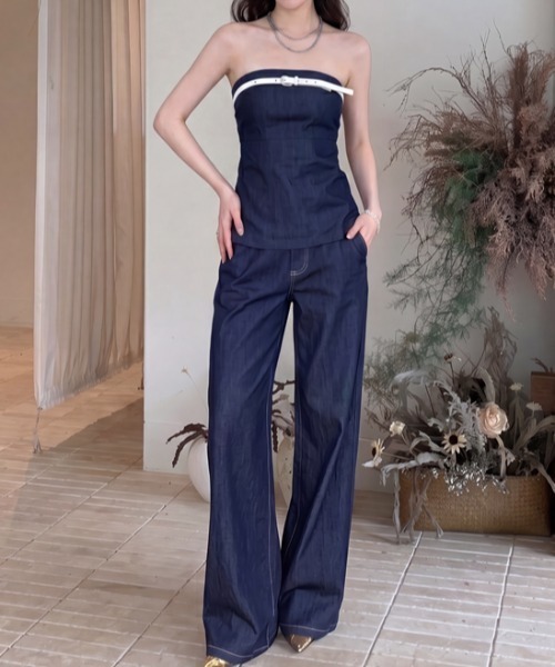 FAVORITO(ファヴォリート)の「オフショルダートップスパンツセットアップ(セットアップ・レディース・ブルー・S/M/L)」の1枚目の写真