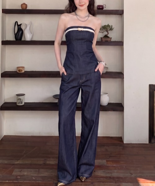 FAVORITO(ファヴォリート)の「オフショルダートップスパンツセットアップ(セットアップ・レディース・ブルー・S/M/L)」の8枚目の写真