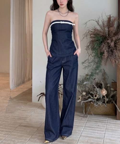 FAVORITO(ファヴォリート)の「オフショルダートップスパンツセットアップ(セットアップ・レディース・ブルー・S/M/L)」の7枚目の写真