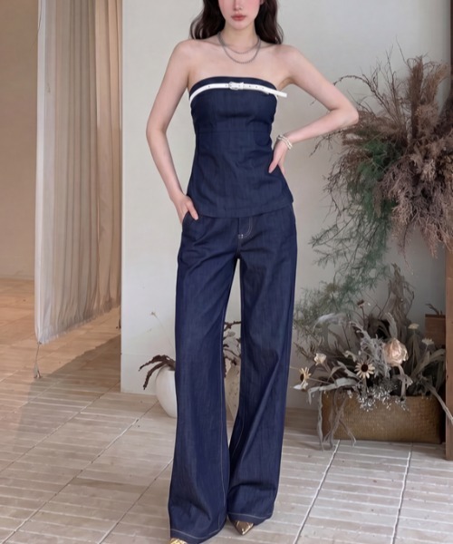 FAVORITO(ファヴォリート)の「オフショルダートップスパンツセットアップ(セットアップ・レディース・ブルー・S/M/L)」の6枚目の写真