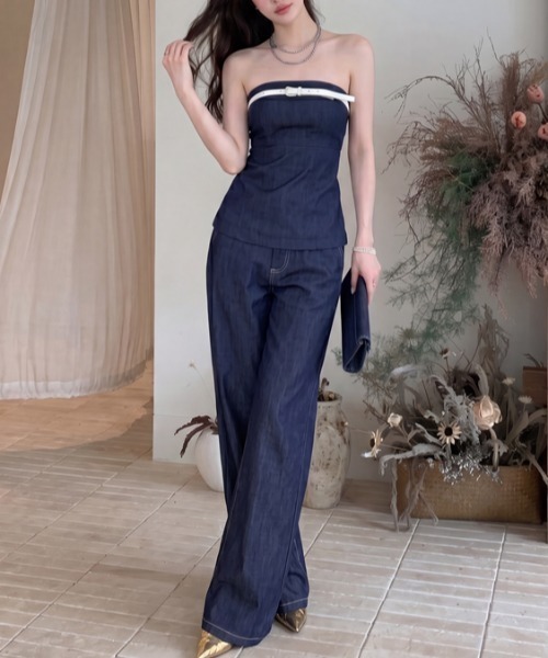 FAVORITO(ファヴォリート)の「オフショルダートップスパンツセットアップ(セットアップ・レディース・ブルー・S/M/L)」の5枚目の写真