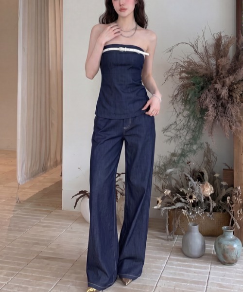 FAVORITO(ファヴォリート)の「オフショルダートップスパンツセットアップ(セットアップ・レディース・ブルー・S/M/L)」の4枚目の写真
