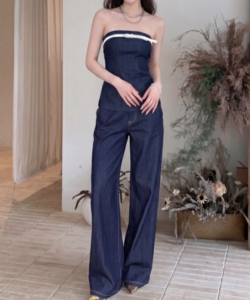 FAVORITO(ファヴォリート)の「オフショルダートップスパンツセットアップ(セットアップ・レディース・ブルー・S/M/L)」の3枚目の写真