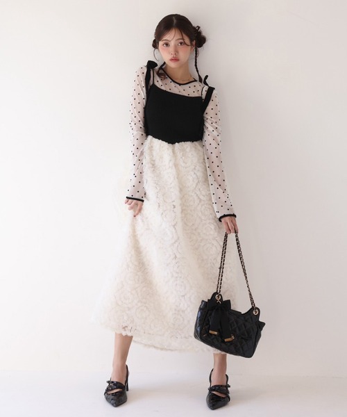 Seemi. byNICECLAUP( シーミーバイナイスクラップ)の「【Seemi.】シアードットトップス(Tシャツ/カットソー・レディース・ブラック/アイボリー・FREE)」の5枚目の写真
