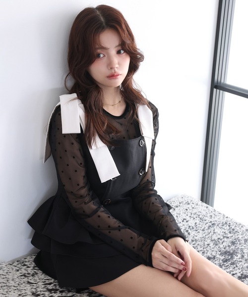 Seemi. byNICECLAUP( シーミーバイナイスクラップ)の「【Seemi.】シアードットトップス(Tシャツ/カットソー・レディース・ブラック/アイボリー・FREE)」の12枚目の写真