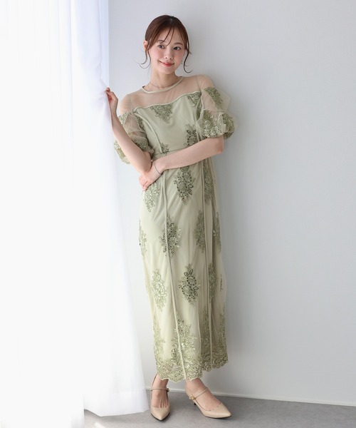 BLUEEAST（ブルーイースト）の「スパンコール刺繍シアードレス 結婚式 成人式 二次会 同窓会 セレモニー パーティードレス オケージョンドレス お呼ばれ（ドレス・レディース・ベージュ/グレー/グリーン・MEDIUM）」の3枚目の写真