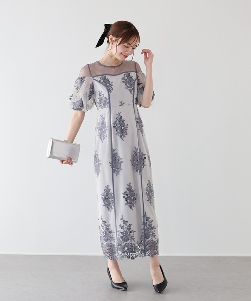BLUEEAST（ブルーイースト）の「スパンコール刺繍シアードレス 結婚式 成人式 二次会 同窓会 セレモニー パーティードレス オケージョンドレス お呼ばれ（ドレス・レディース・ベージュ/グレー/グリーン・MEDIUM）」の4枚目の写真