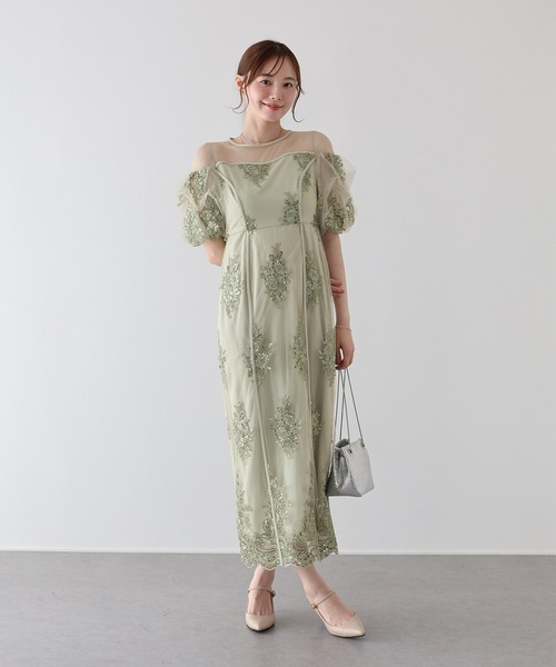 BLUEEAST（ブルーイースト）の「スパンコール刺繍シアードレス 結婚式 成人式 二次会 同窓会 セレモニー パーティードレス オケージョンドレス お呼ばれ（ドレス・レディース・ベージュ/グレー/グリーン・MEDIUM）」の9枚目の写真