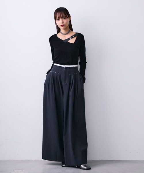 MONOe(モノエ)の「プリーツタックワイドスラックスパンツ(スラックス・レディース・グレー/ブラック・LARGE/MEDIUM/SMALL)」の19枚目の写真
