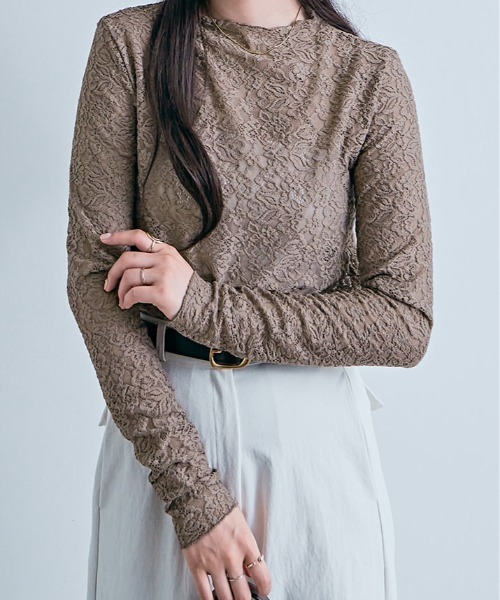 kirakiraShop(キラキラショップ)の「ボトルネック フラワー レース トップス(Tシャツ/カットソー・レディース・ブラック/オフホワイト/モカ・L/M)」の15枚目の写真