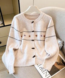 フラワー刺繍 ニットカーディガン