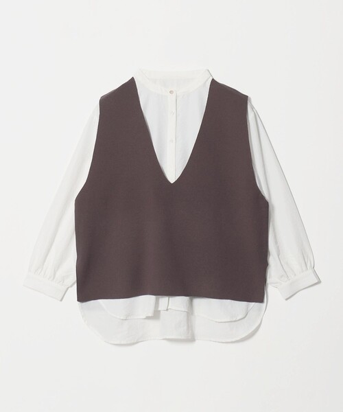 A DAY IN THE LIFE UNITED ARROWS(アデイインザライフユナイテッドアローズ)の「Vネックベスト+シャツ ‐セットアイテム・ウォッシャブル‐<A DAY IN THE LIFE>(ニット/セーター・レディース・ネイビー/ダークブラウン/ダークグレー・FREE)」の1枚目の写真
