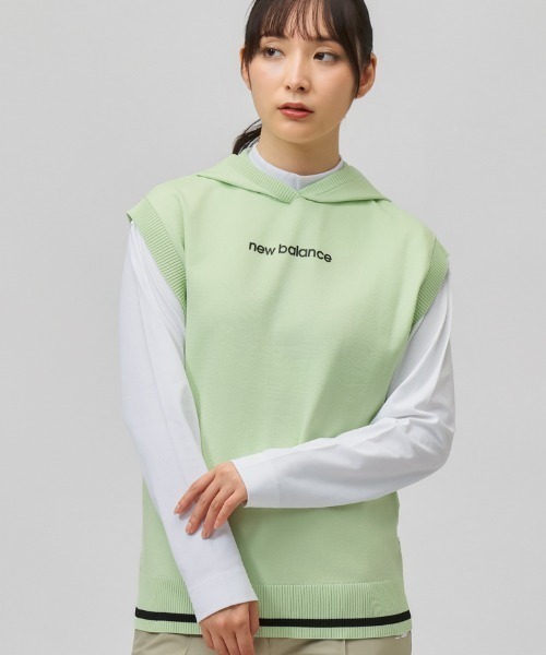 NEW BALANCE（ニューバランス）の「ニューバランス New Balance SLEEVELESS KNIT HOODIE（ベスト・レディース・ホワイト/グリーン・S/M/L）」の2枚目の写真