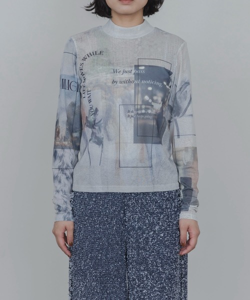 Eimee Law(エイミーロウ)の「ケーブルフォトプリント スタンドネックトップス(Tシャツ/カットソー・レディース・チャコールグレー/ブラウン/アイボリー・FREE)」の15枚目の写真