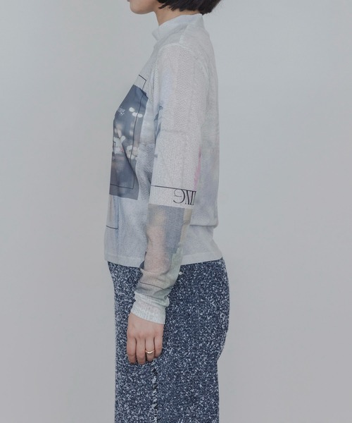 Eimee Law(エイミーロウ)の「ケーブルフォトプリント スタンドネックトップス(Tシャツ/カットソー・レディース・チャコールグレー/ブラウン/アイボリー・FREE)」の16枚目の写真