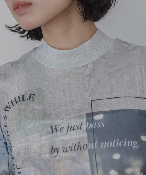 Eimee Law(エイミーロウ)の「ケーブルフォトプリント スタンドネックトップス(Tシャツ/カットソー・レディース・チャコールグレー/ブラウン/アイボリー・FREE)」の7枚目の写真