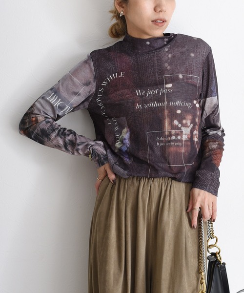 Eimee Law(エイミーロウ)の「ケーブルフォトプリント スタンドネックトップス(Tシャツ/カットソー・レディース・チャコールグレー/ブラウン/アイボリー・FREE)」の21枚目の写真