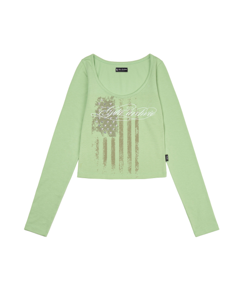 GILAARCHIVE(ギラアーカイブ)の「USA STAR CROP LONG SLEEVE_SAGE GREEN(Tシャツ/カットソー・レディース・その他・FREE)」の4枚目の写真