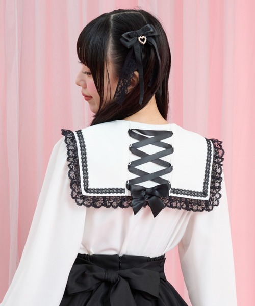 Secret Honey(シークレットハニー)の「レースアップセーラーブラウス(シャツ/ブラウス・レディース・オフホワイト/ブラック・MEDIUM)」の2枚目の写真