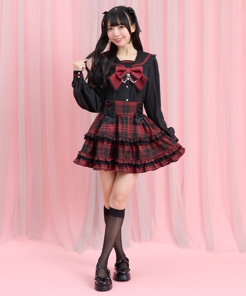 Secret Honey(シークレットハニー)の「レースアップセーラーブラウス(シャツ/ブラウス・レディース・オフホワイト/ブラック・MEDIUM)」の8枚目の写真